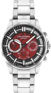 Lee Cooper Men's  Multifunction Watch Black Dial With Red Silicone Strap,LC08238.358